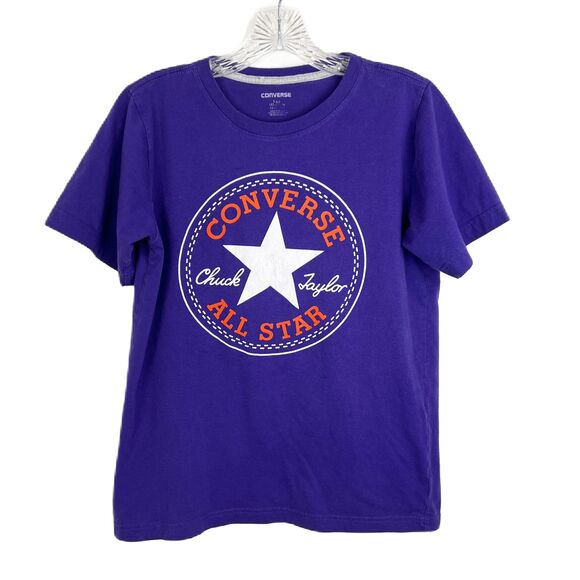 Converse Shirt Youth Large Purple Short Sleeve Logo All Star Chuck Taylor Kids - Picture 1 of 13